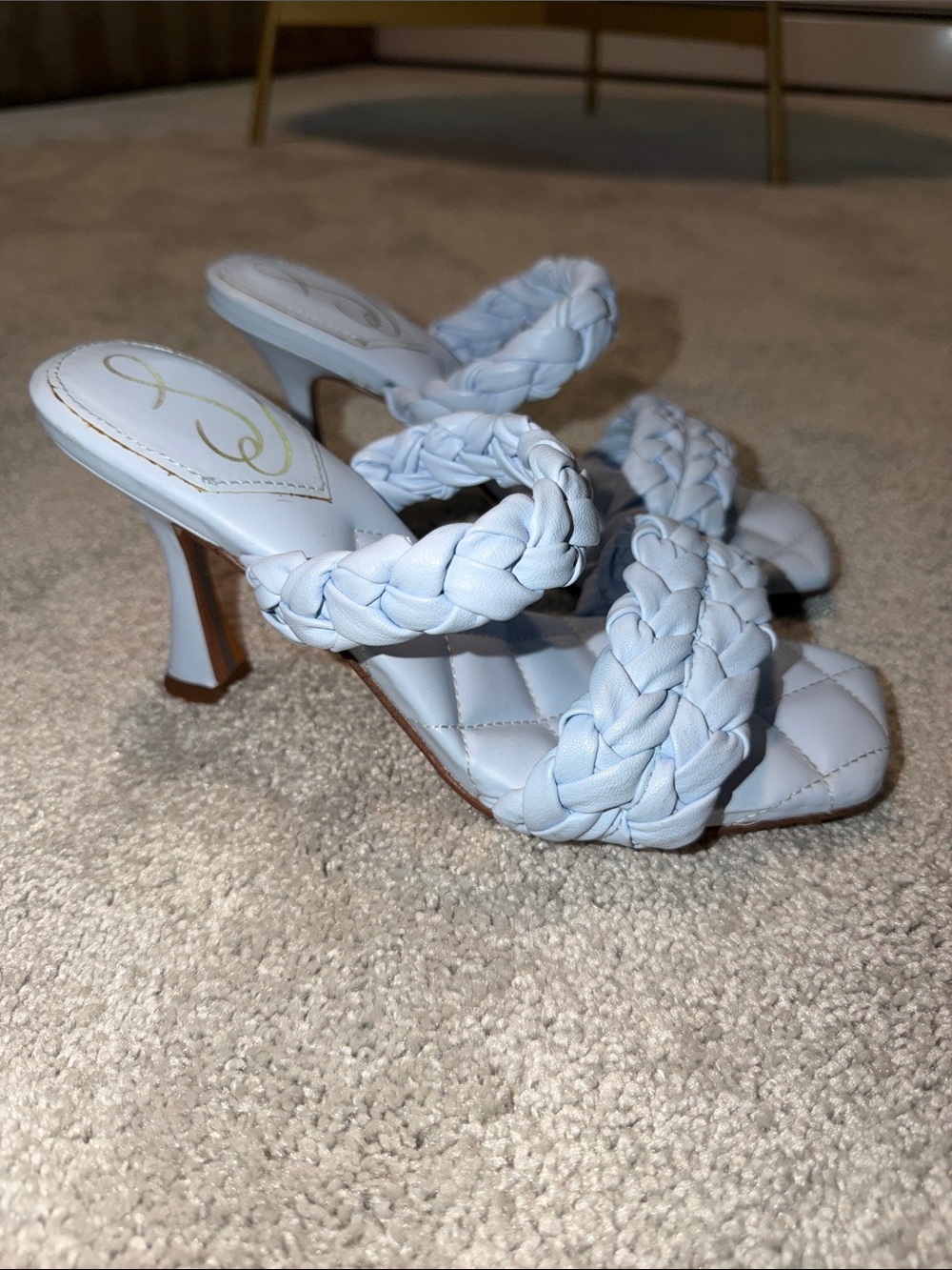 Braided Strappy Heeled Sandals in Light Blue